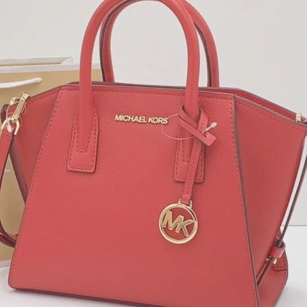 Michael Kors Avril Small Leather Top-Zip Satchel Flame color